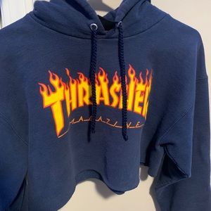 Cropped Navy Thrasher Hoodie